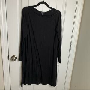 Eileen Fisher black minimalist jersey knit long sleeves‎ shift dress size large